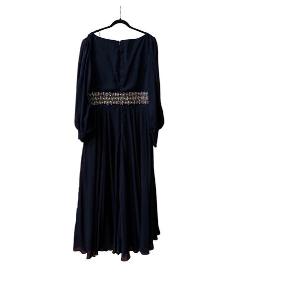Mac Duggal Midnight Blue Beaded Belt Long Sleeve A-Line Gown Size 16 $598 - Picture 7 of 7